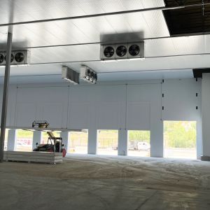 Distribution warehouse with freezer, cooler, and shipping dock